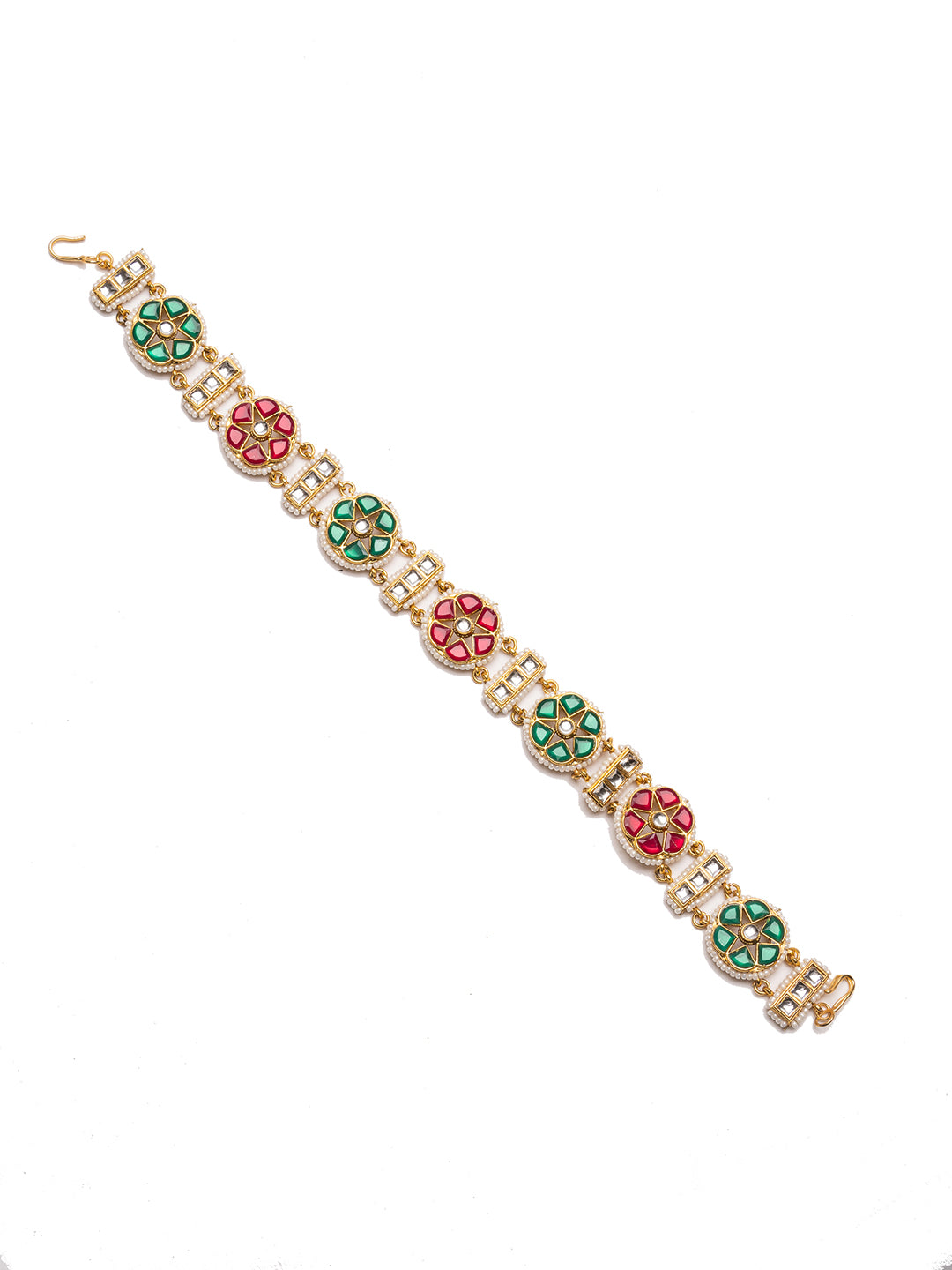 Gold-Plated Kundan Studded & Pearls Beaded Matha Patti
