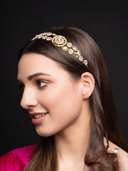 Gold-Plated Kundan Studded & Pearls Beaded Matha Patti