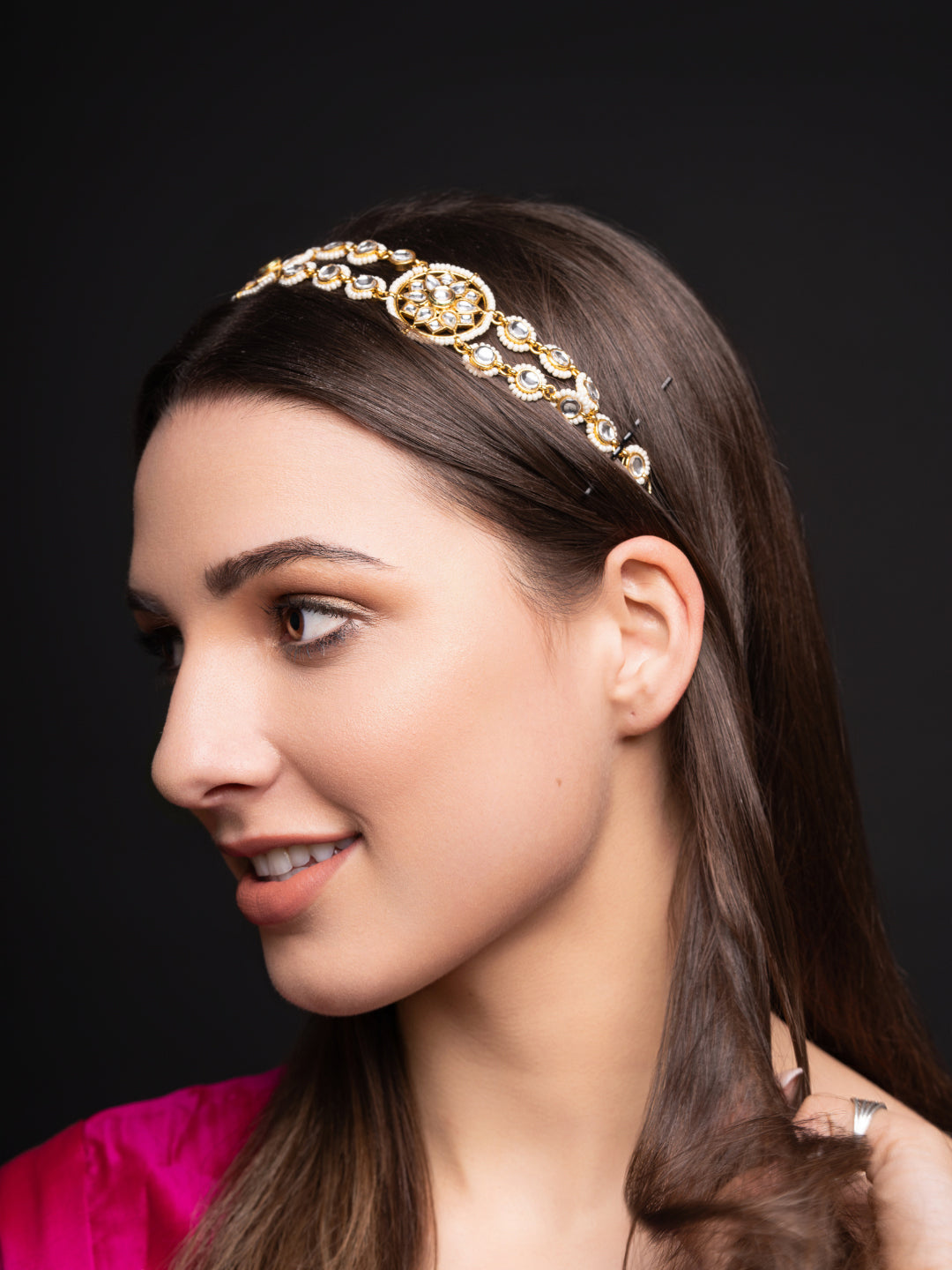 Gold-Plated Kundan Studded & Pearls Beaded Matha Patti