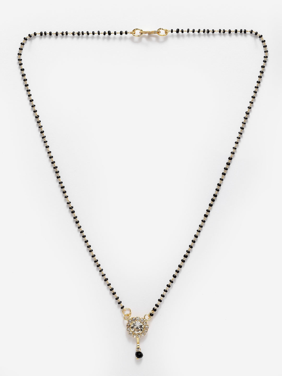 Set Of 3 Gold-Plated Black Beads & AD Stone Studded Handcrafted Mangalsutra