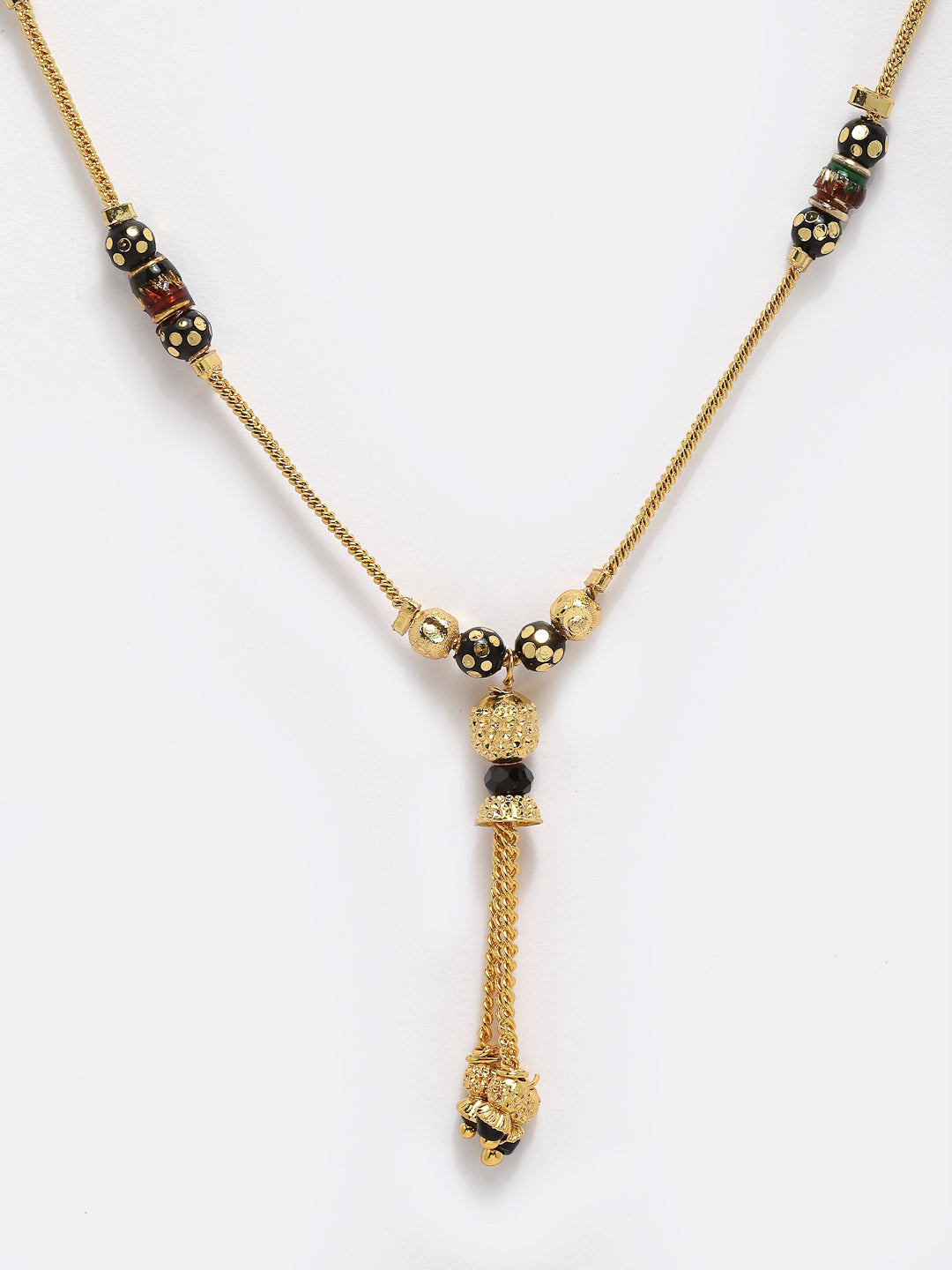 Set Of 3 Gold-Plated Black Beads & AD Stone Studded Handcrafted Mangalsutra