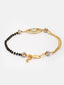 Gold-Plated White CZ-Studded & Black Beaded Evil-Eye-Charm Hand Mangalsutra