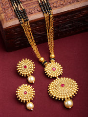 Gold-Plated Stone-Studded & Beaded Mangalsutra With Earrings