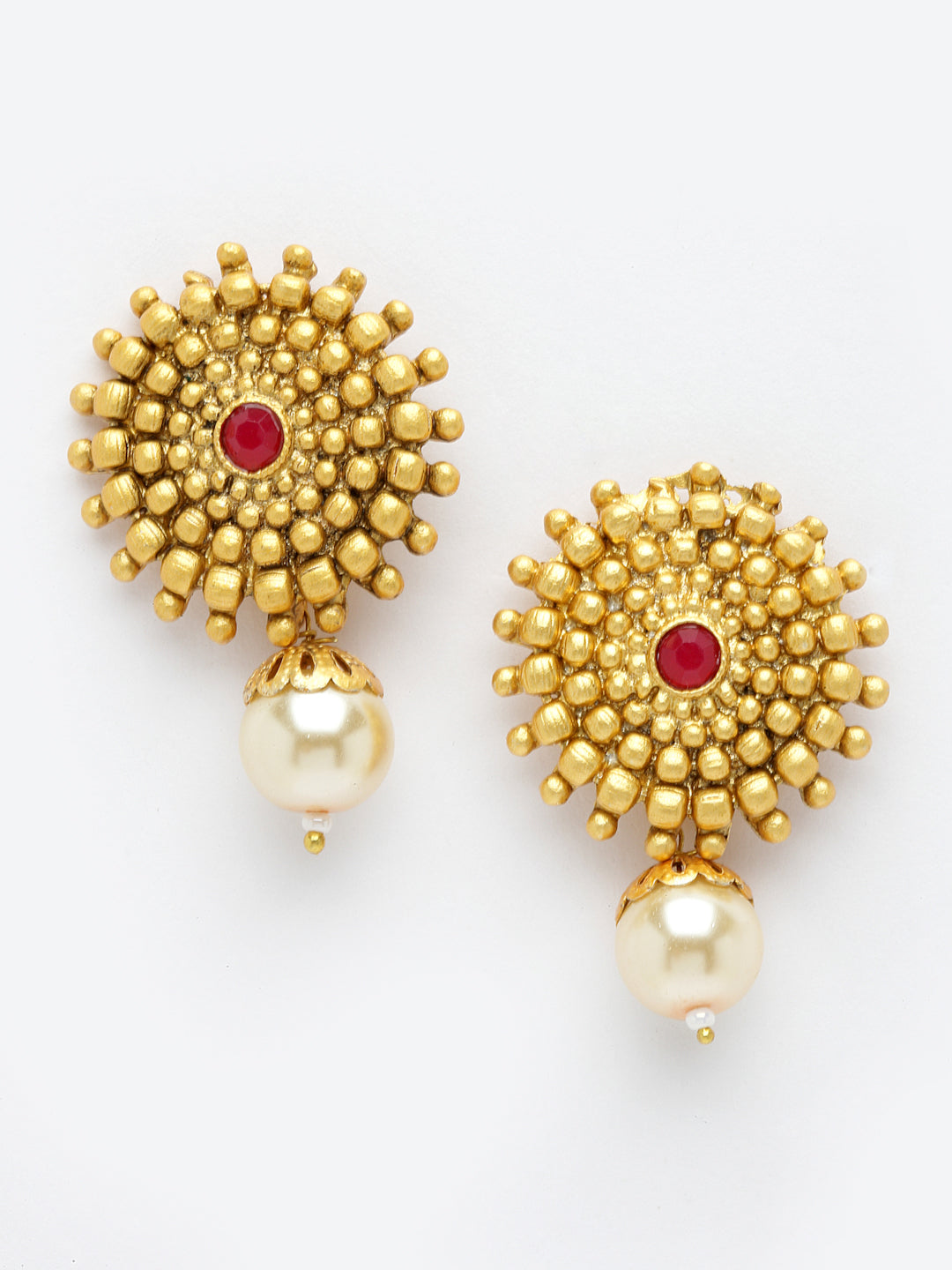 Gold-Plated Stone-Studded & Beaded Mangalsutra With Earrings