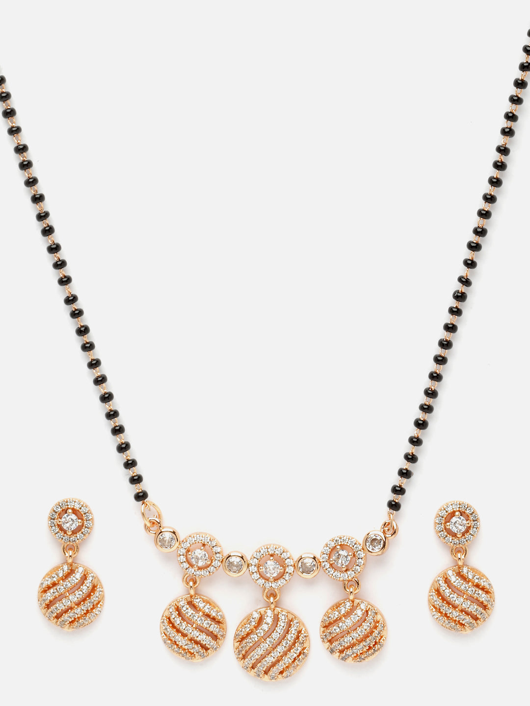 Gold-Plated CZ-Studded & Beaded Mangalsutra Set