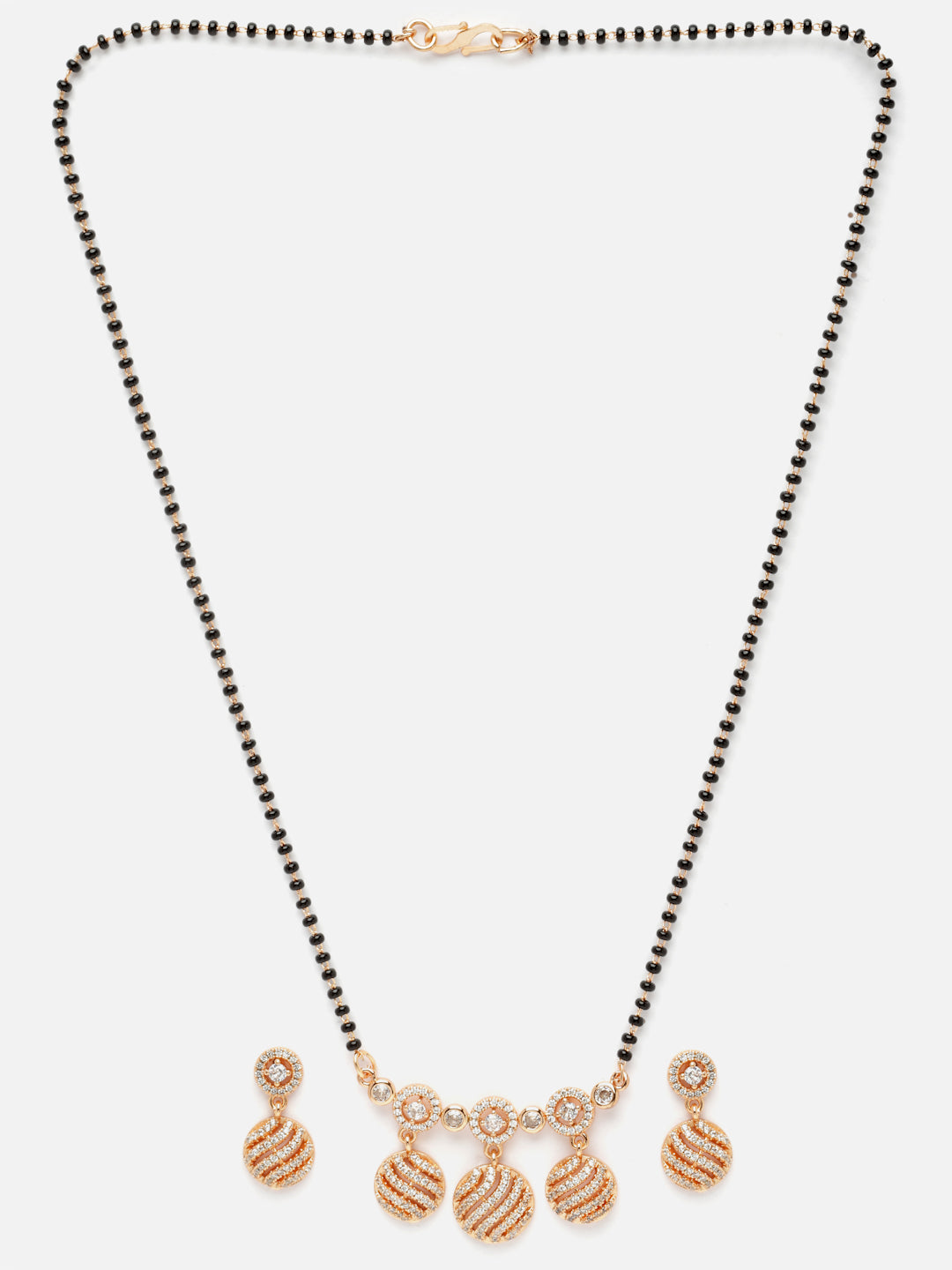 Gold-Plated CZ-Studded & Beaded Mangalsutra Set