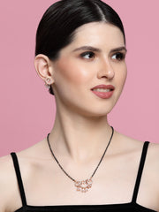 Gold-Plated Cubic Zirconia -studded & Beaded Mangalsutra With Earrings