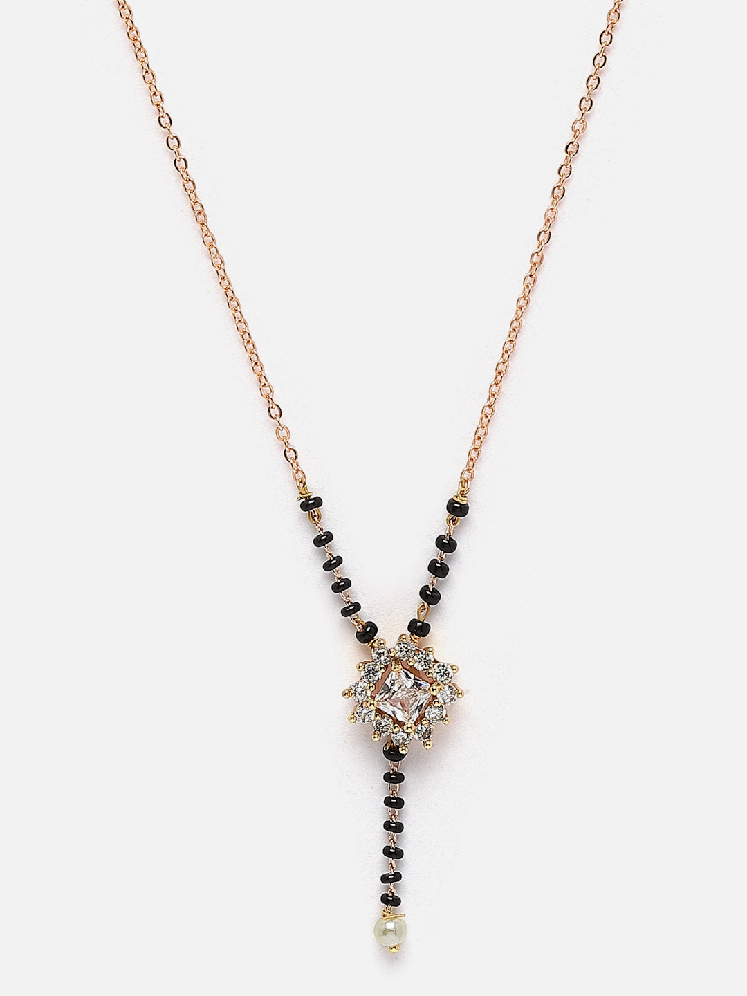 Gold-Plated CZ-Studded & Beaded Mangalsutra