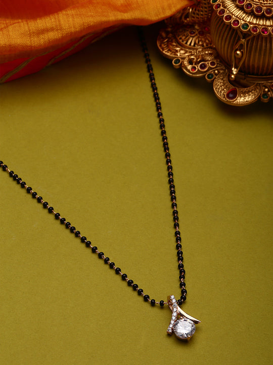 Gold Plated CZ-Studded & Beaded Mangalsutra