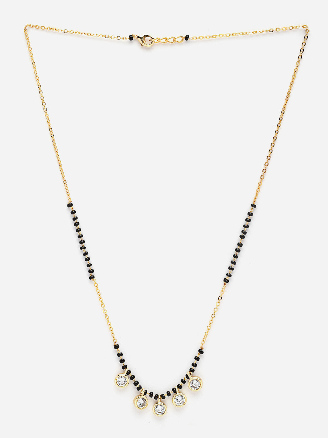 Gold-Plated American Diamond Studded & Beaded Mangalsutra