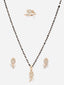 Gold-Plated American Diamond Studded & Beaded Mangalsutra With Earrings & Ring