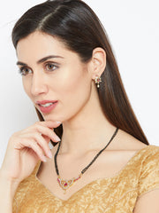 Gold-Plated & Pink CZ Stone-Studded Mangalsutra With Earrings