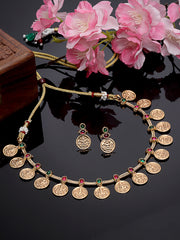 18KT Gold Plated Stones Studded Tarnish Temple Coins Jewelry Set