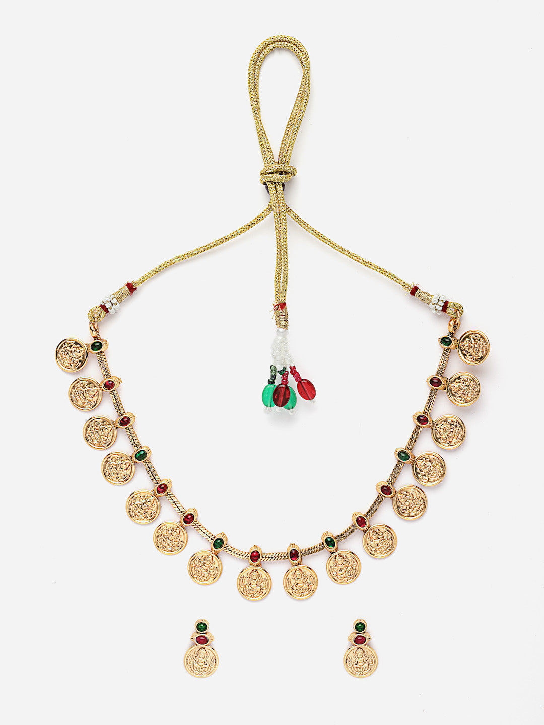 18KT Gold Plated Stones Studded Tarnish Temple Coins Jewelry Set