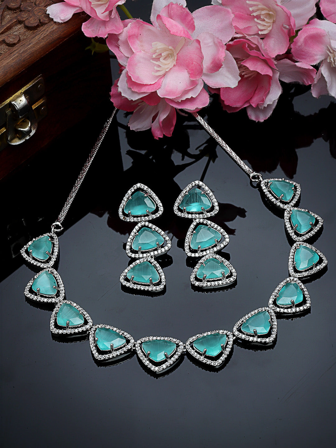 Silver-Plated Cubic Zirconia Studded Jewellery Set