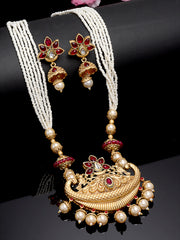 Gold-Plated Stone-Studded & Beaded Jewellery Set