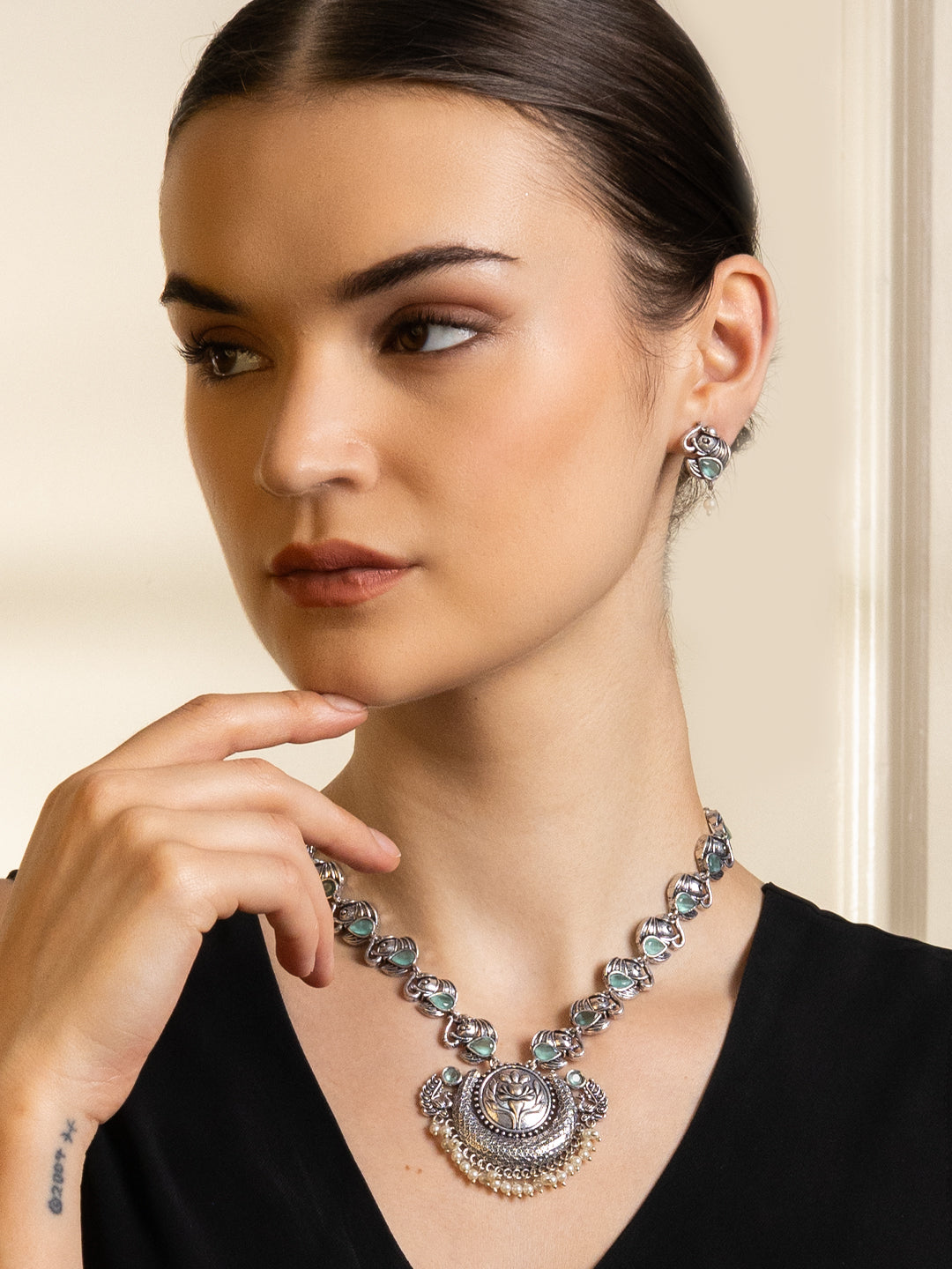 Stone-Studded & Beaded Jewellery Set