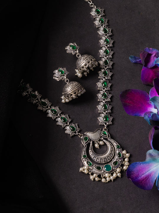 Oxidized Beaded & Stone Studded Jewellery Set