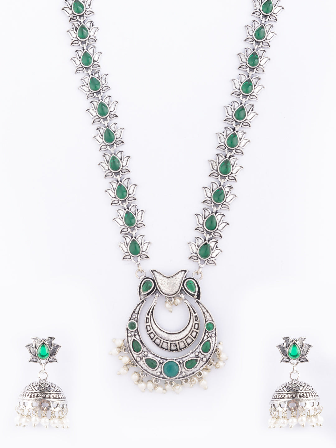 Oxidized Beaded & Stone Studded Jewellery Set