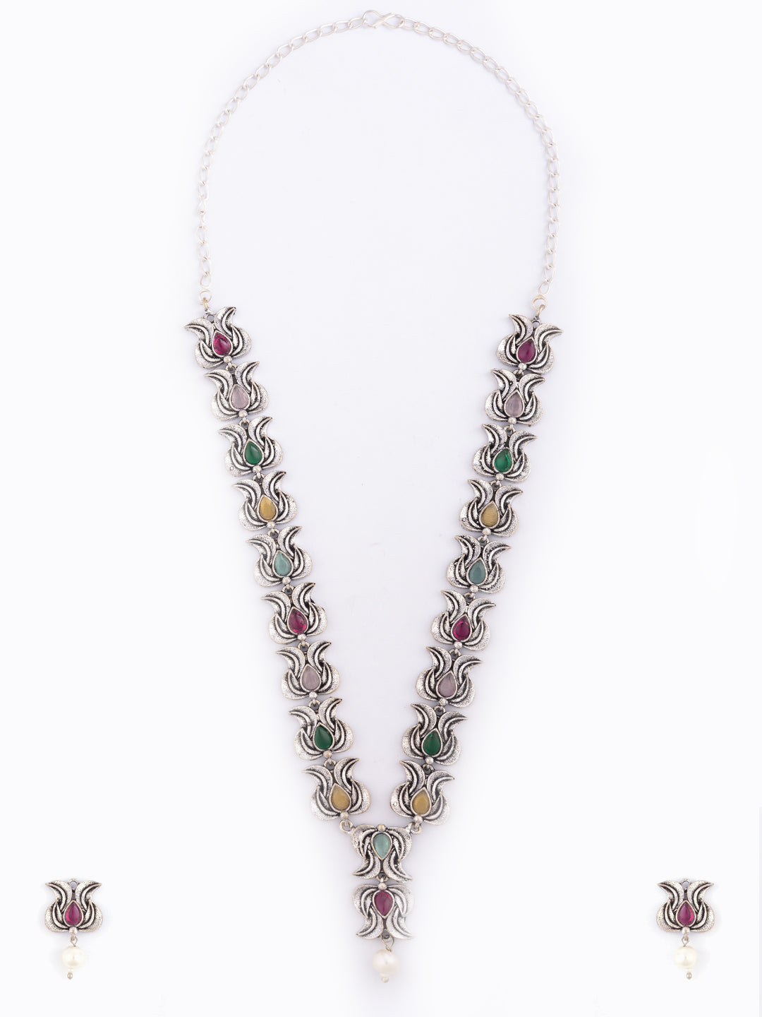 Stone-Studded & Beaded Oxidised Jewellery Set
