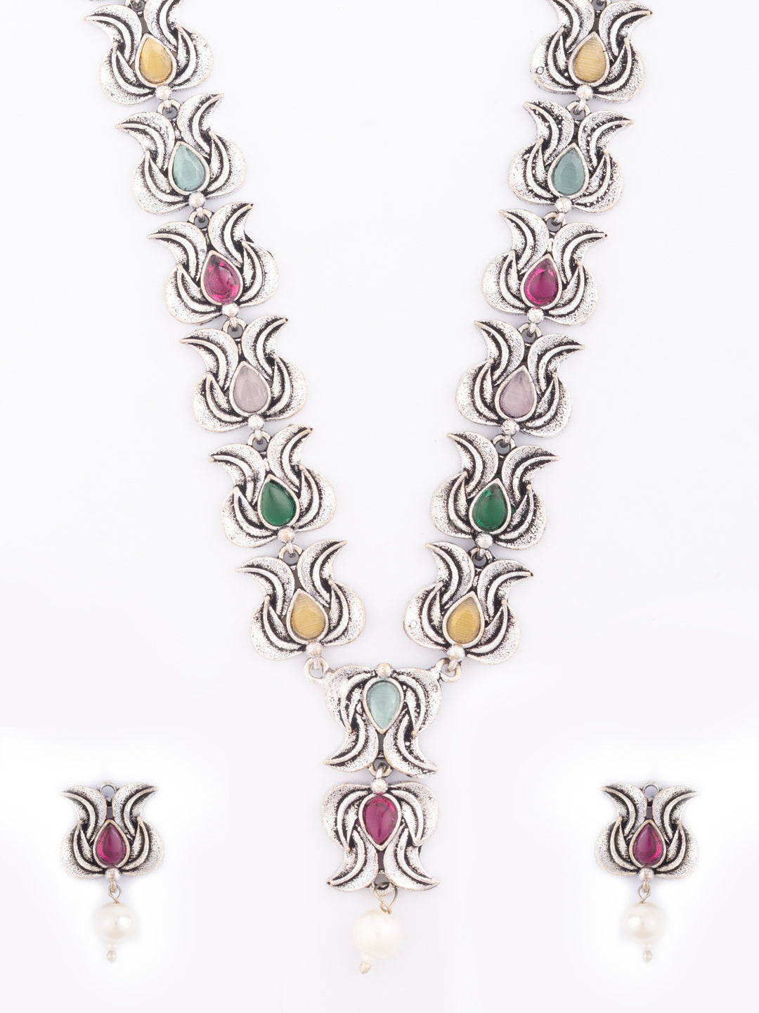 Stone-Studded & Beaded Oxidised Jewellery Set