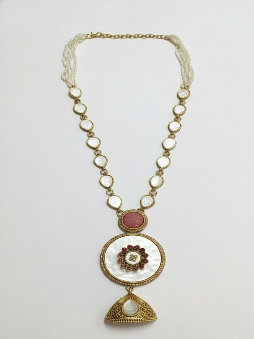 Gold-Plated American Diamond Studded & Artificial Beaded Necklace With Earrings