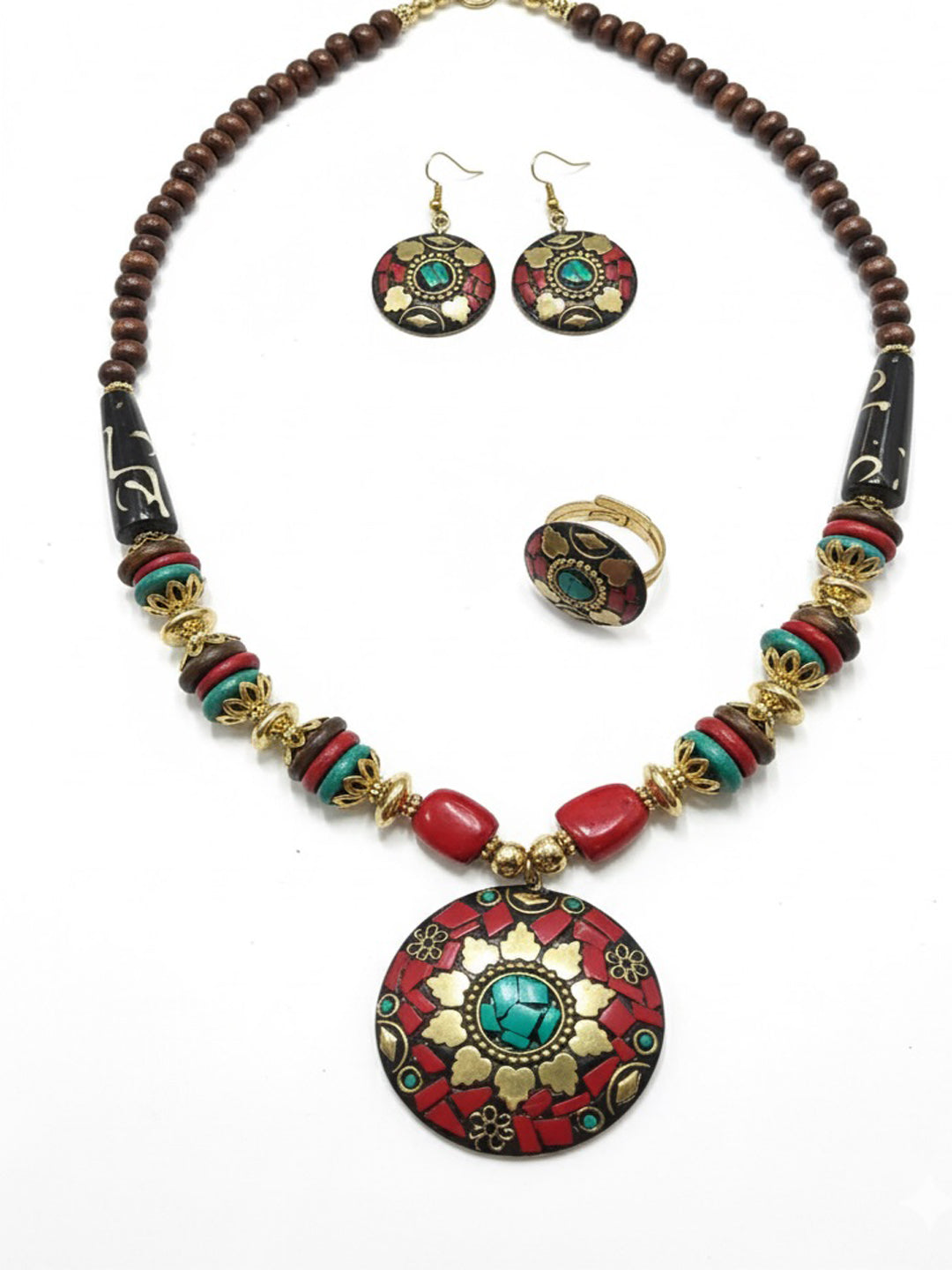 Gold-Plated Artificial Stones Studded And Beaded Necklace & Earrings With Toe Rings