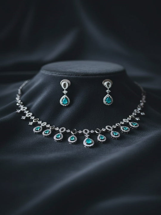 Silver-Plated American Diamond And Studded Necklace And Earrings
