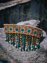 Green Gold-Plated Stone-Studded Jewellery Set