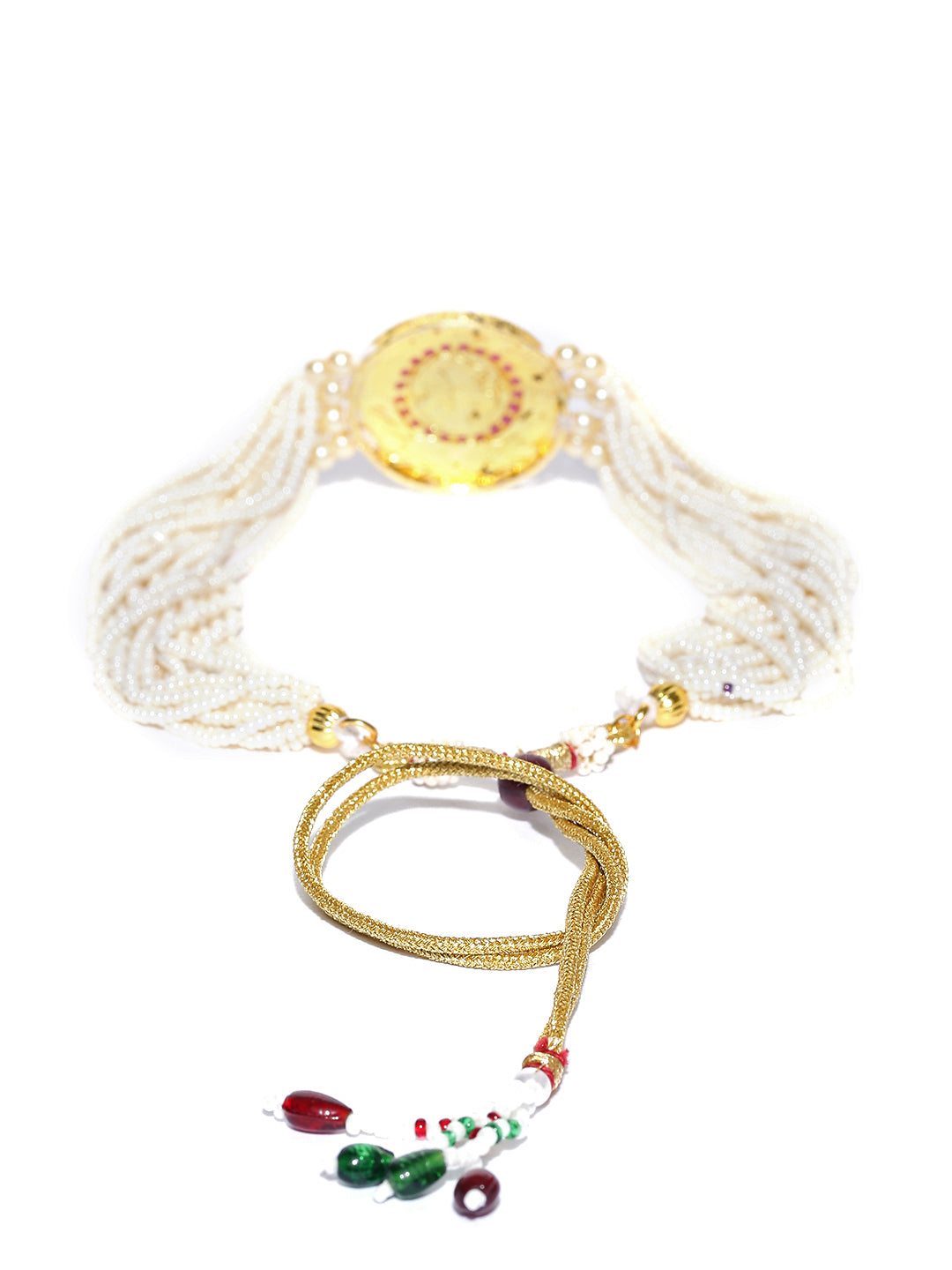 Off-White & Gold-Toned Stone-Studded & Beaded Jewellery Set