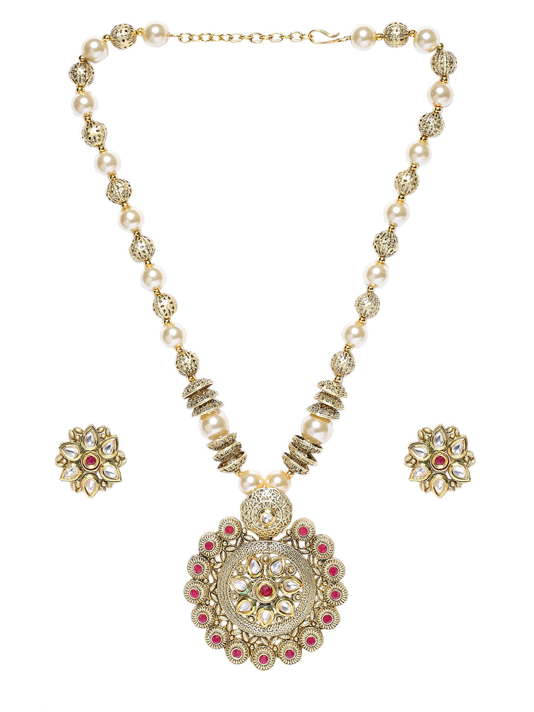 Gold-Toned & Off-White Beaded Jewellery Set