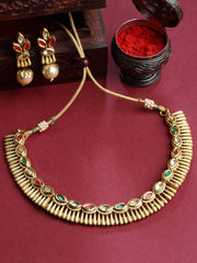 Gold-Toned & Red Kundan-Studded Jewellery Set