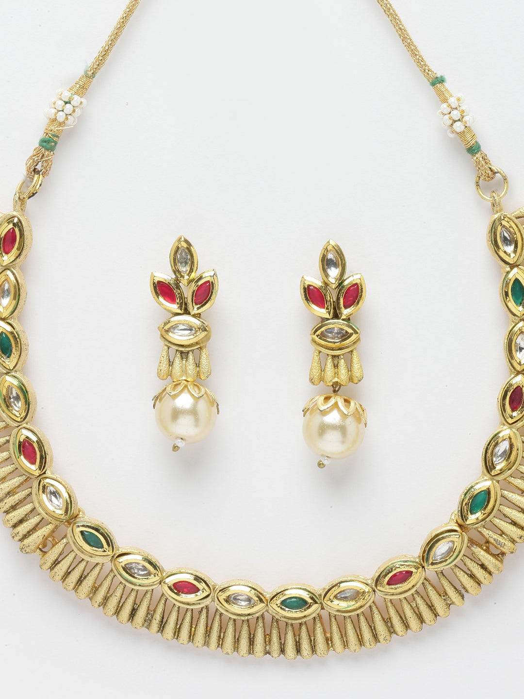 Gold-Toned & Red Kundan-Studded Jewellery Set