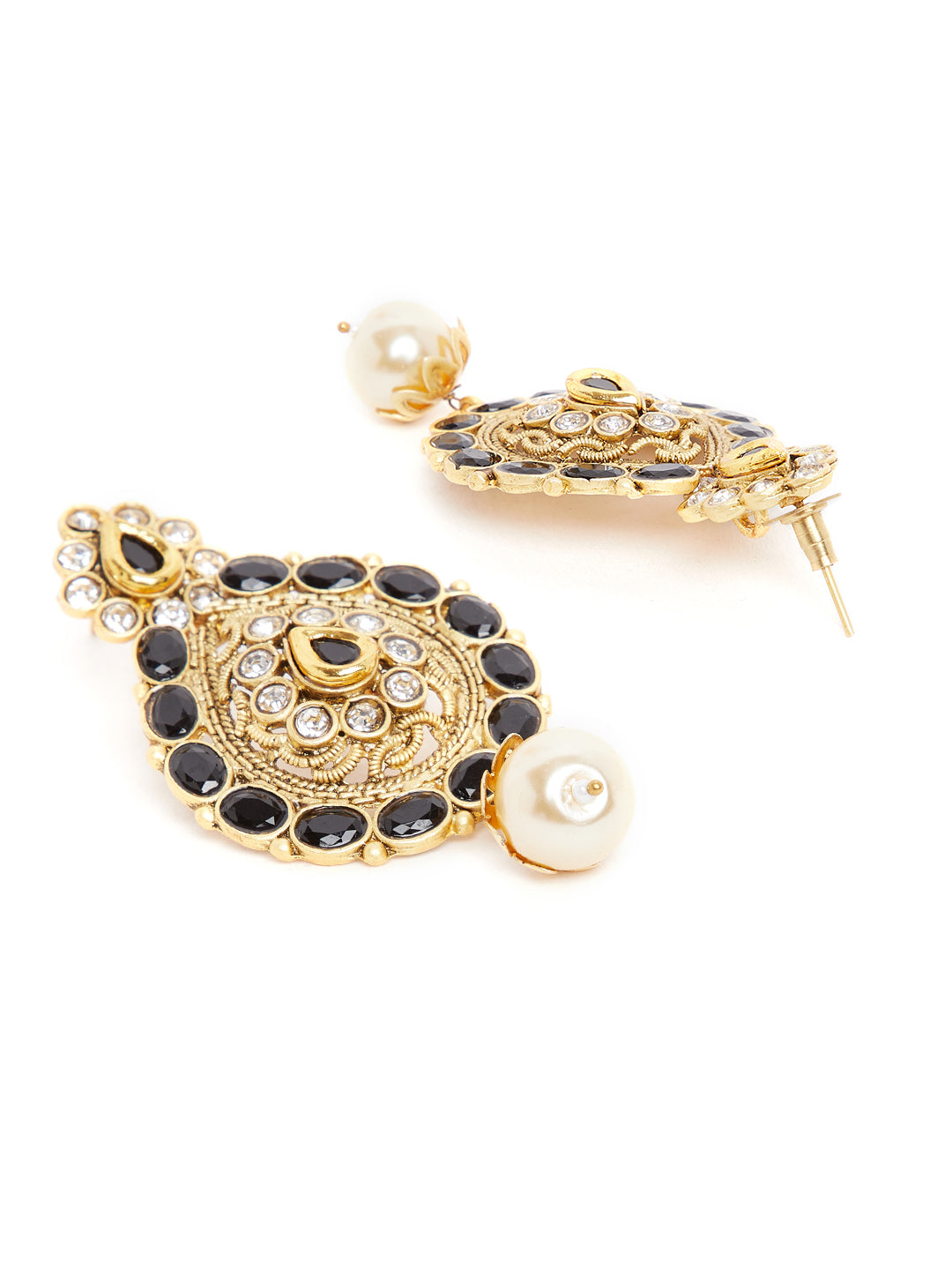 Gold-Plated & Black Kundan Studded Beaded Handcrafted Jewellery Set