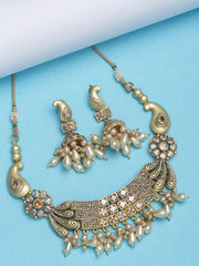 Women Gold-Plated & White Stone & Pearl Studded Jewellery Set