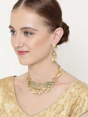 Women Gold-Plated & White Stone & Pearl Studded Jewellery Set