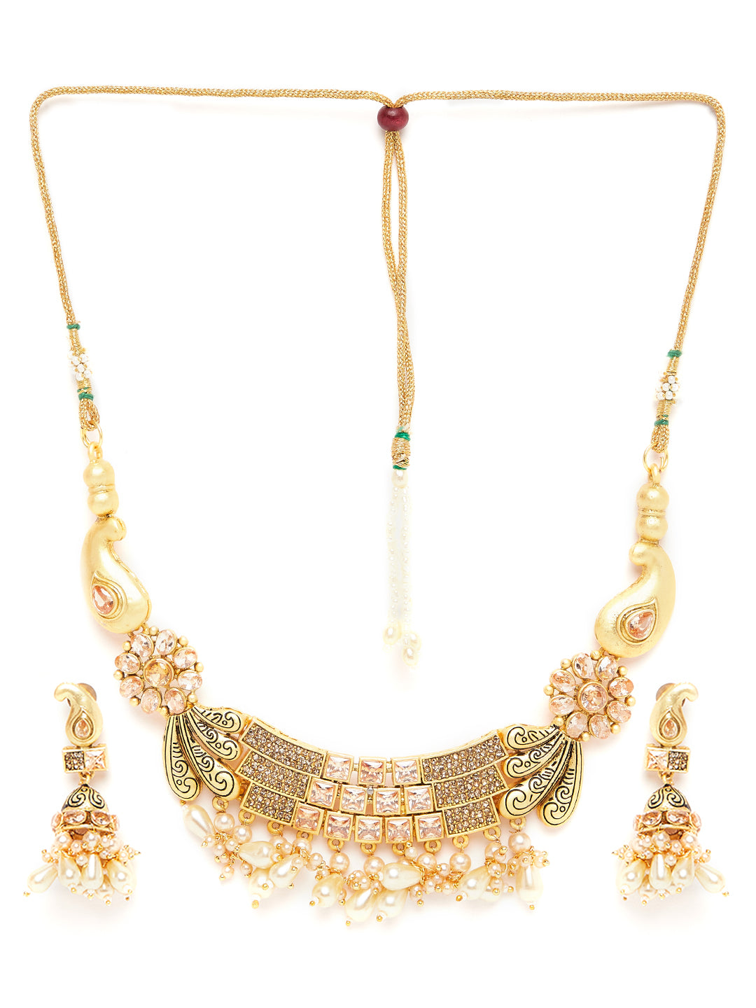 Women Gold-Plated & White Stone & Pearl Studded Jewellery Set