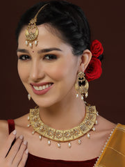 Gold-Plated & Red Stone Studded Handcrafted Jewellery Set