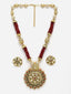 Gold-Plated Red Kundan Studded& Beaded Jewellery Set