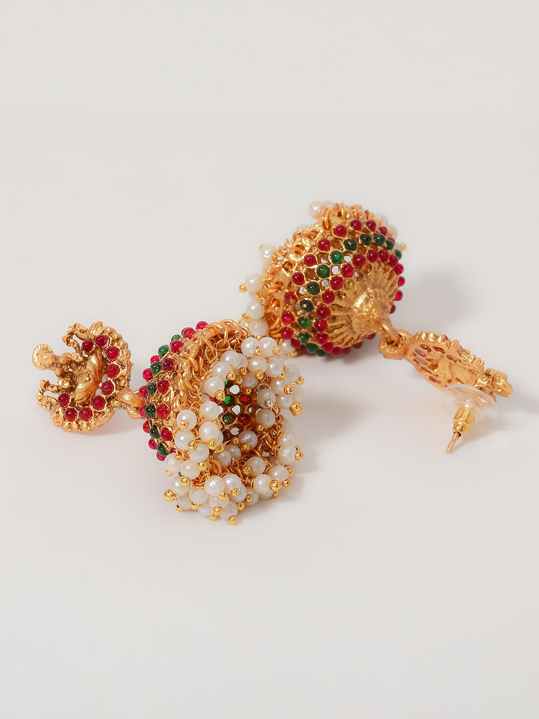 Gold-Plated Stones-Studded & Beaded Peacock Shaped Jewellery Set