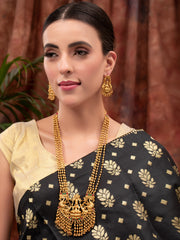 Gold-Plated Stones-Studded & Beaded Temple Jewellery Set