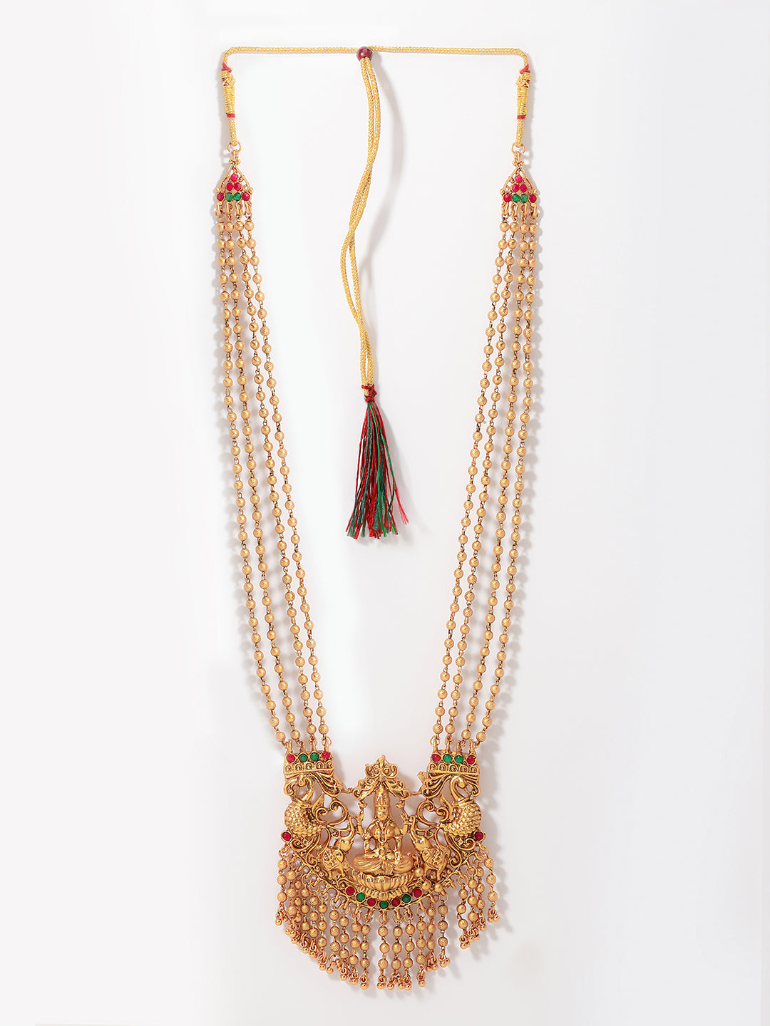 Gold-Plated Stones-Studded & Beaded Temple Jewellery Set