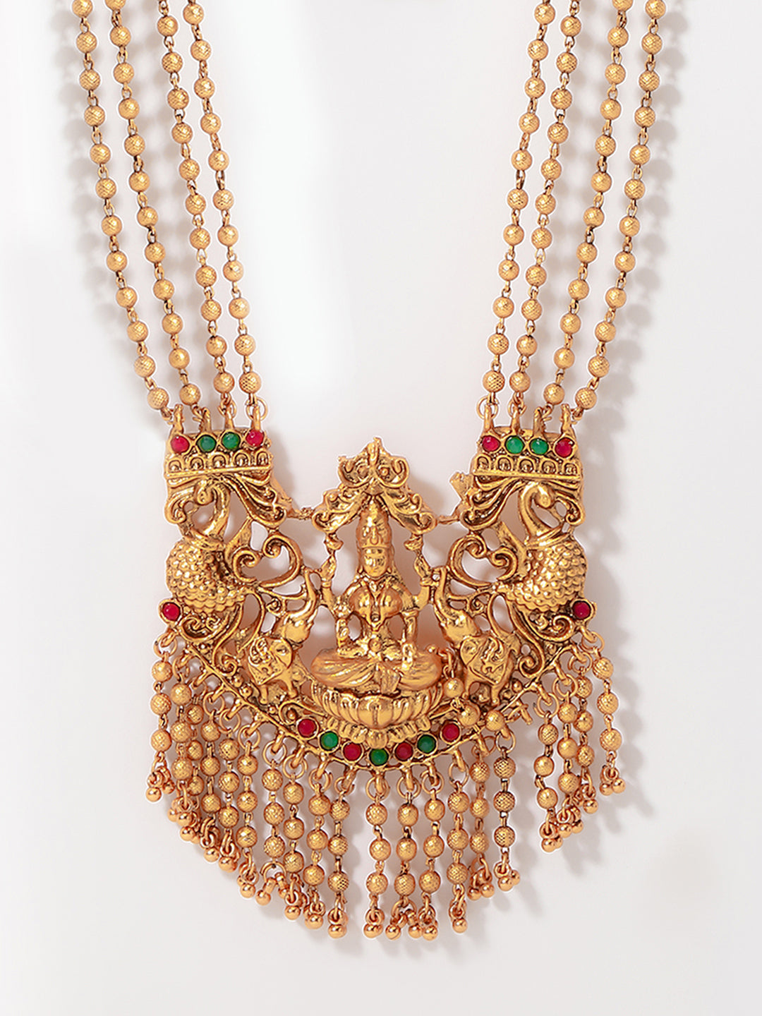 Gold-Plated Stones-Studded & Beaded Temple Jewellery Set