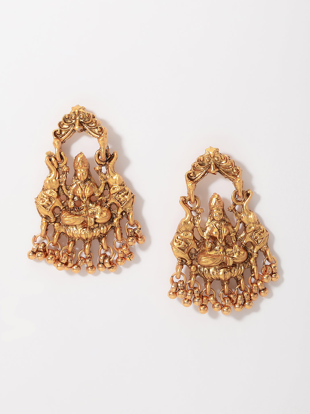 Gold-Plated Stones-Studded & Beaded Temple Jewellery Set