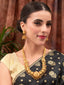 Gold-Plated Stones-Studded & Beaded Jewellery Set