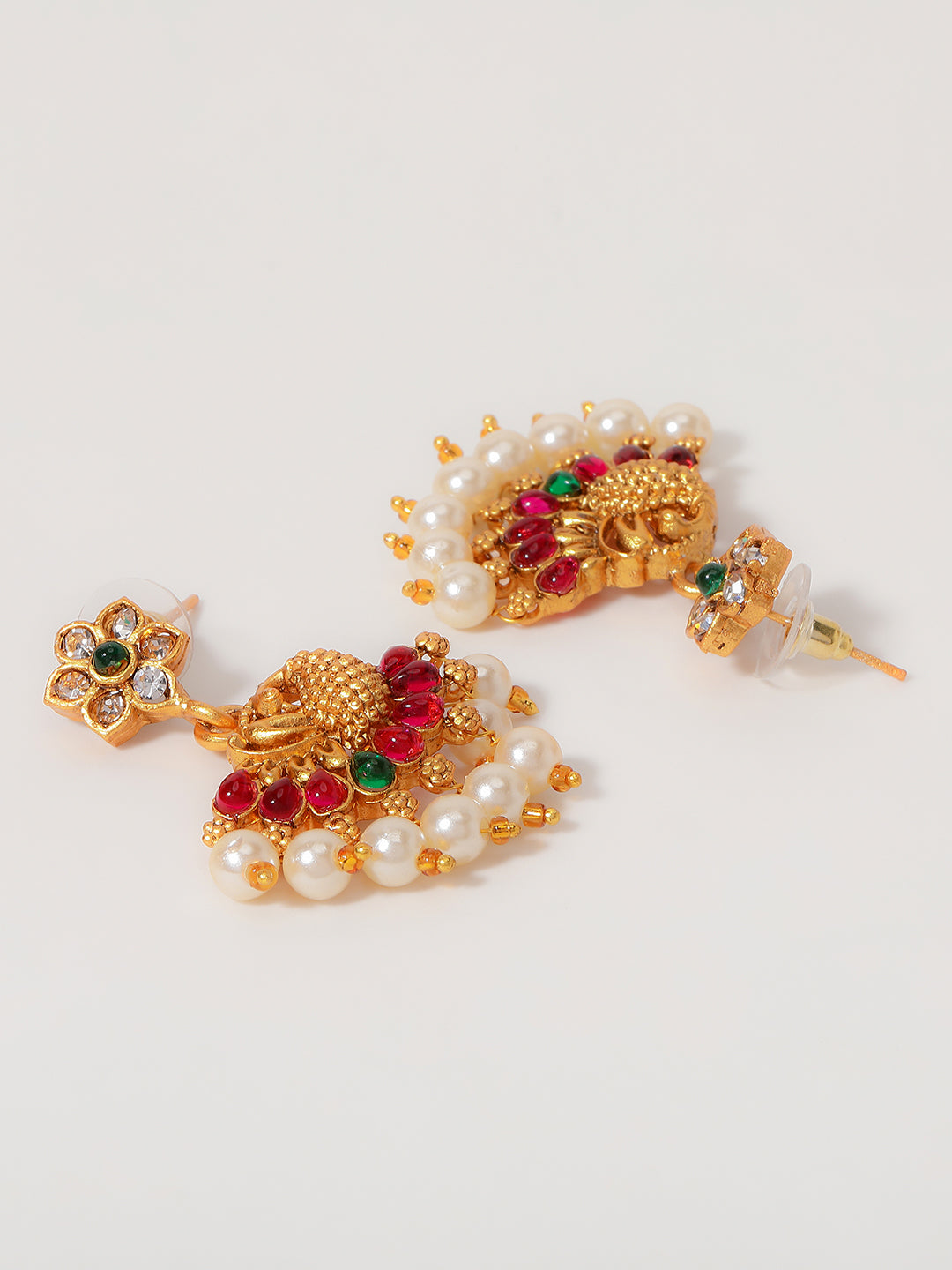 Gold-Plated Stones-Studded & Beaded Peacock Shaped Jewellery Set
