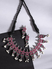 Silver-Plated Stone-Studded & Beaded Jewellery Set