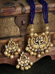 Gold-Plated & Blue Kundan Studded Handcrafted Jewellery Set