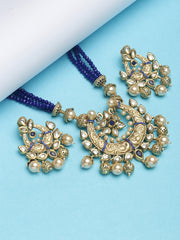 Gold-Plated & Blue Kundan Studded Handcrafted Jewellery Set