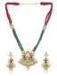 Gold-Plated & Green Kundan Studded Beaded Handcrafted Jewellery Set